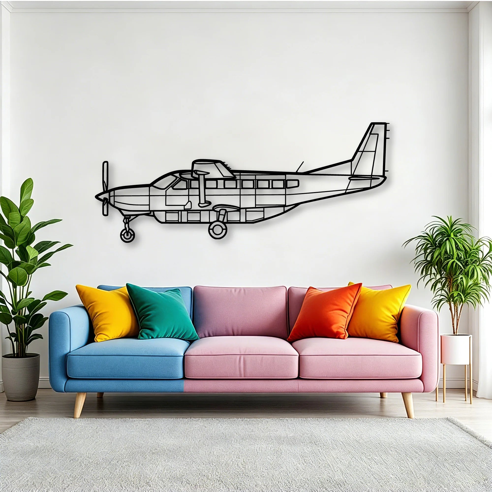 208 Caravan 2 Classic Aircraft Silhouette Metal Wall Art - Tinvibe
