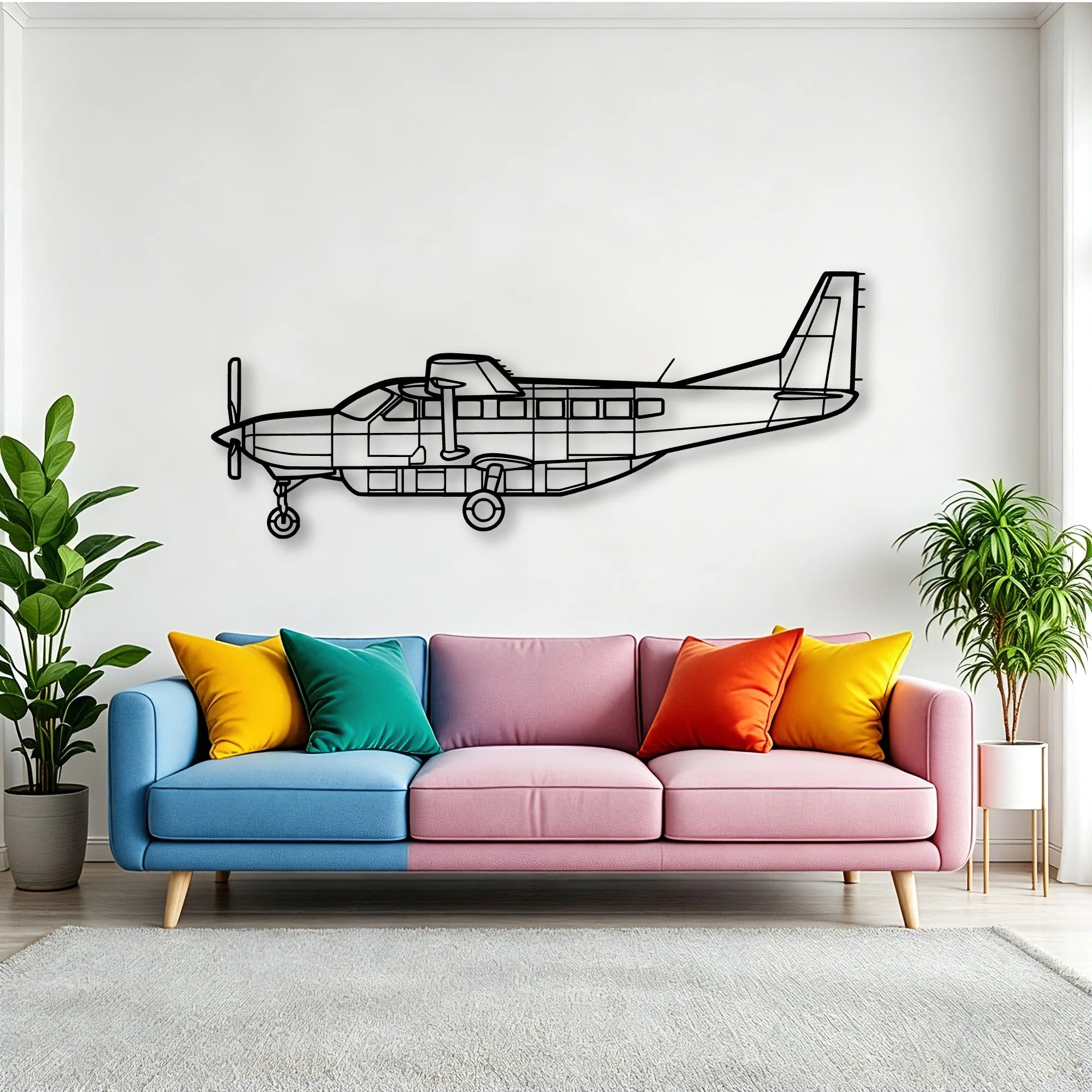 208 Caravan Classic Aircraft Silhouette Metal Wall Art - Tinvibe
