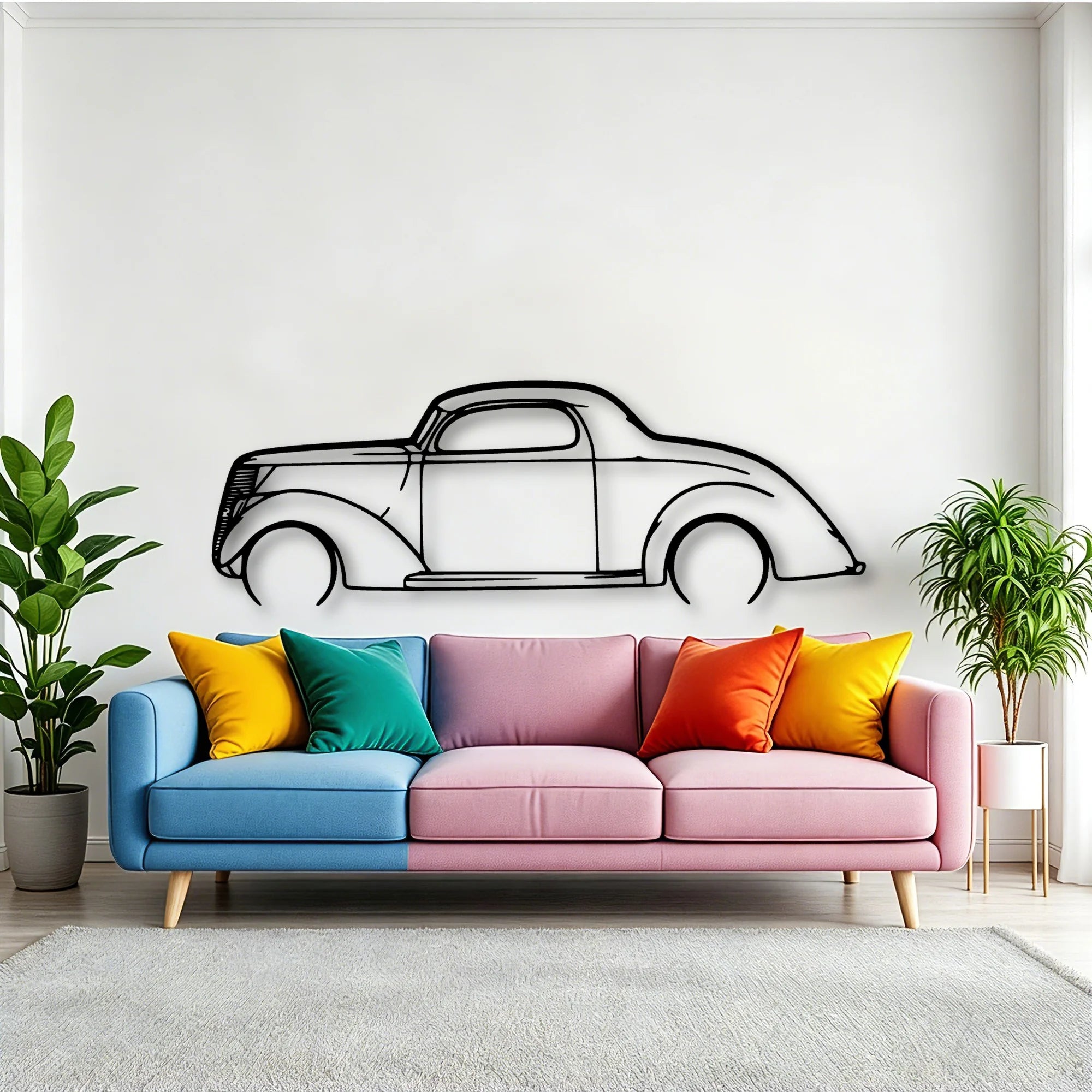 3 Window Coupe 1937 Classic Silhouette Metal Wall Art - Tinvibe