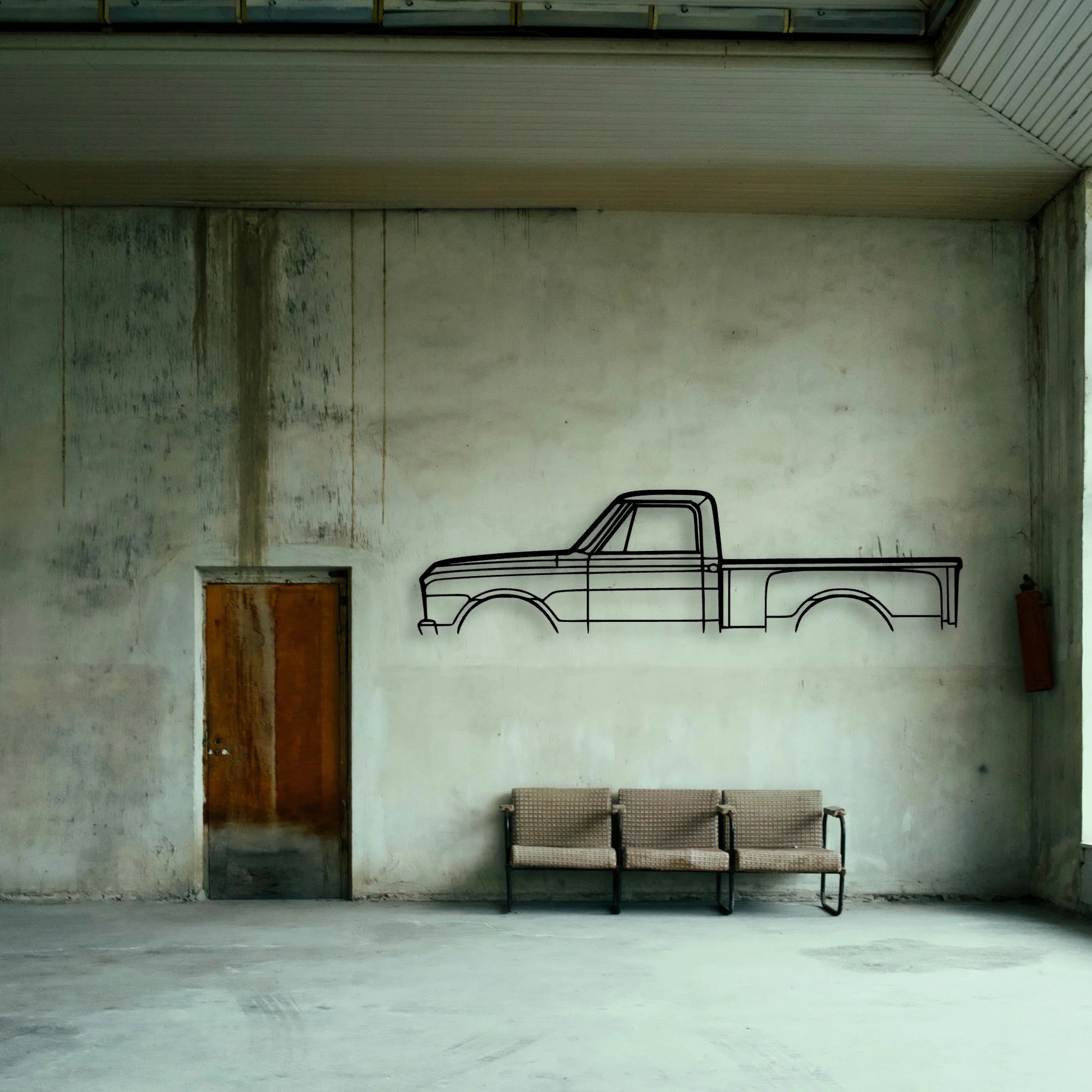 C10 Stepside 1968 Classic Silhouette Metal Wall Art - Tinvibe