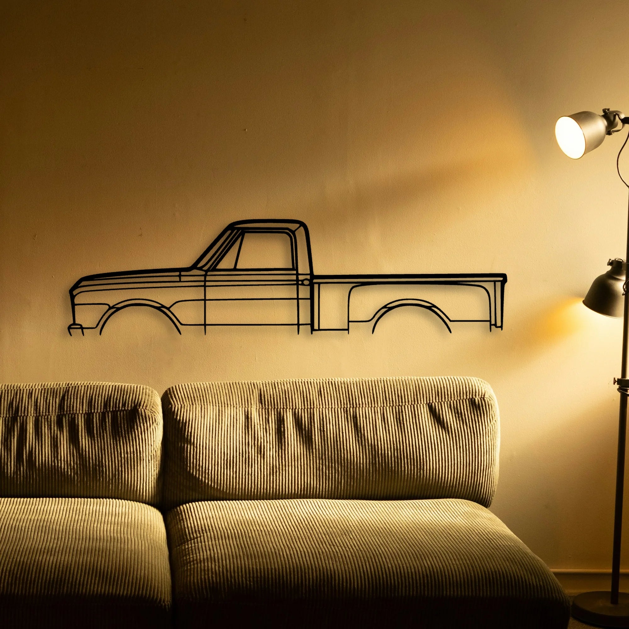 C10 Stepside 1968 Classic Silhouette Metal Wall Art - Tinvibe