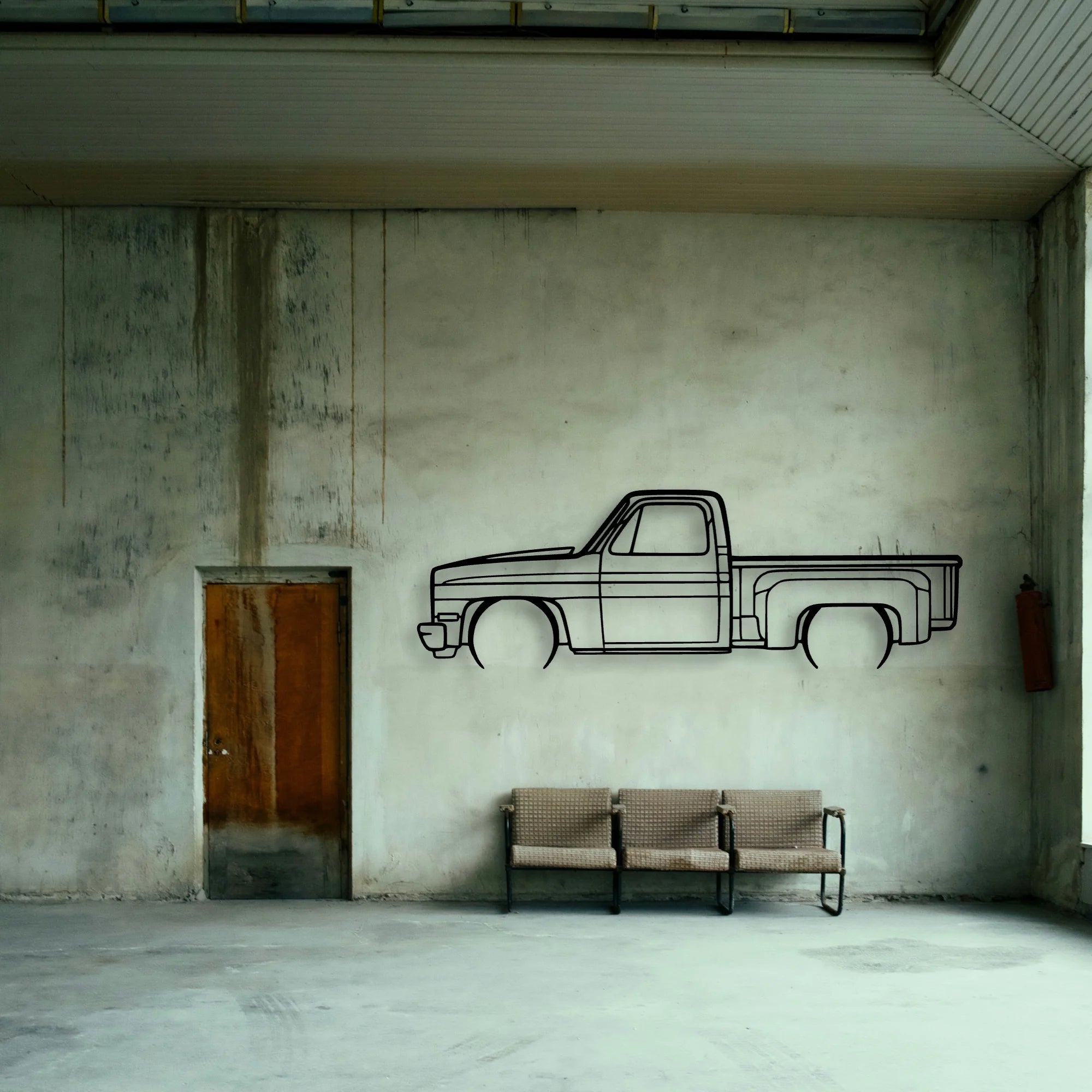 C10 Stepside 1987 Classic Silhouette Metal Wall Art - Tinvibe