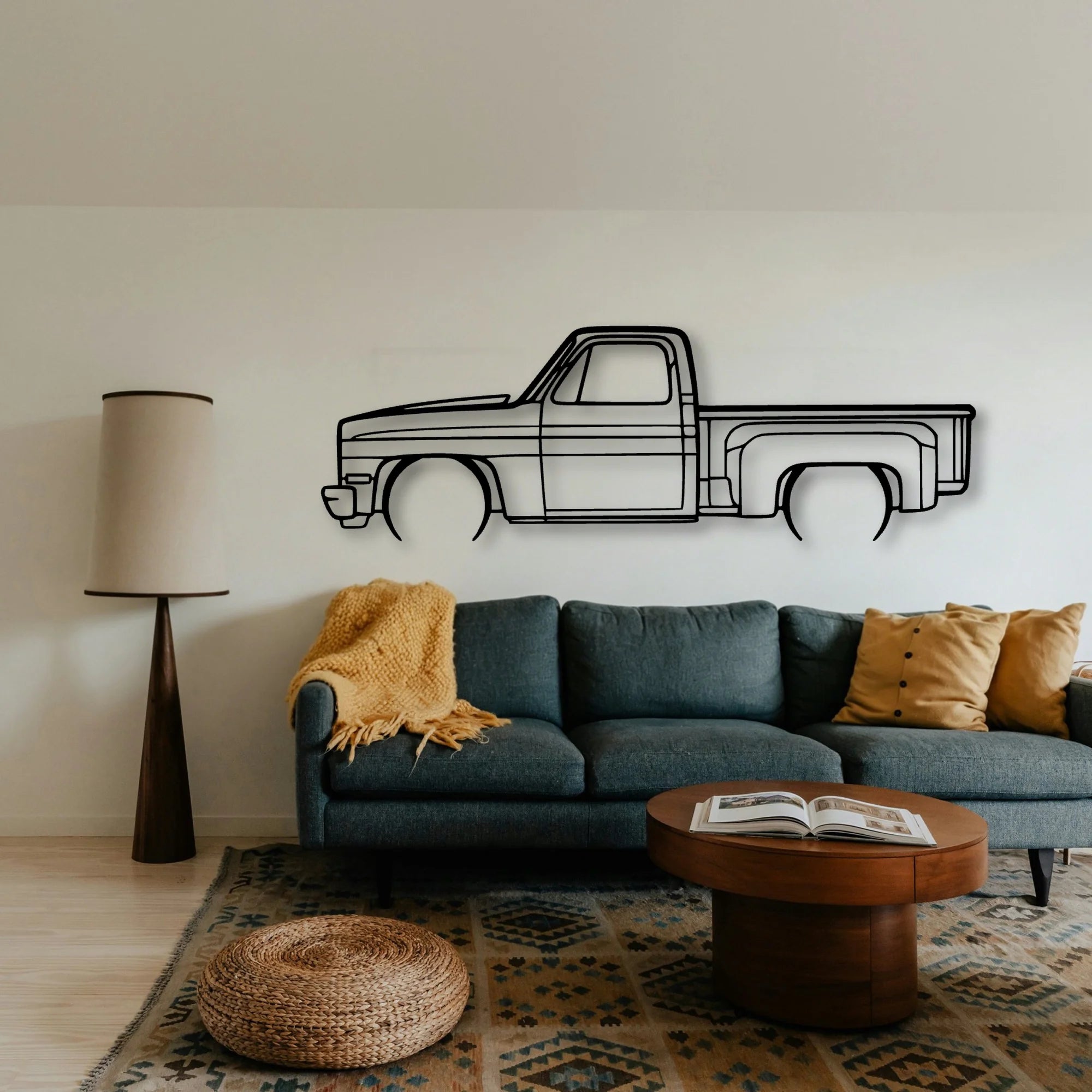 C10 Stepside 1987 Classic Silhouette Metal Wall Art - Tinvibe