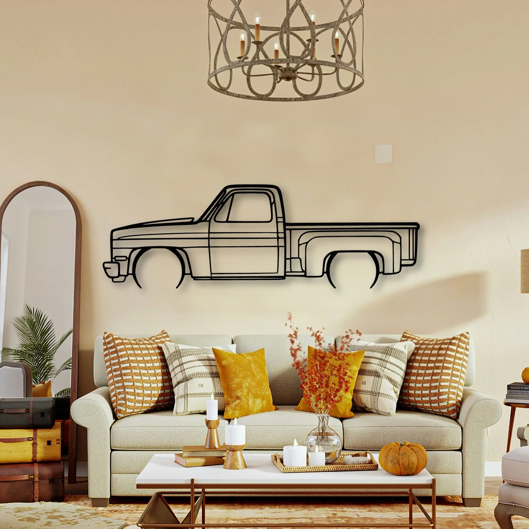 C10 Stepside 1987 Classic Silhouette Metal Wall Art - Tinvibe