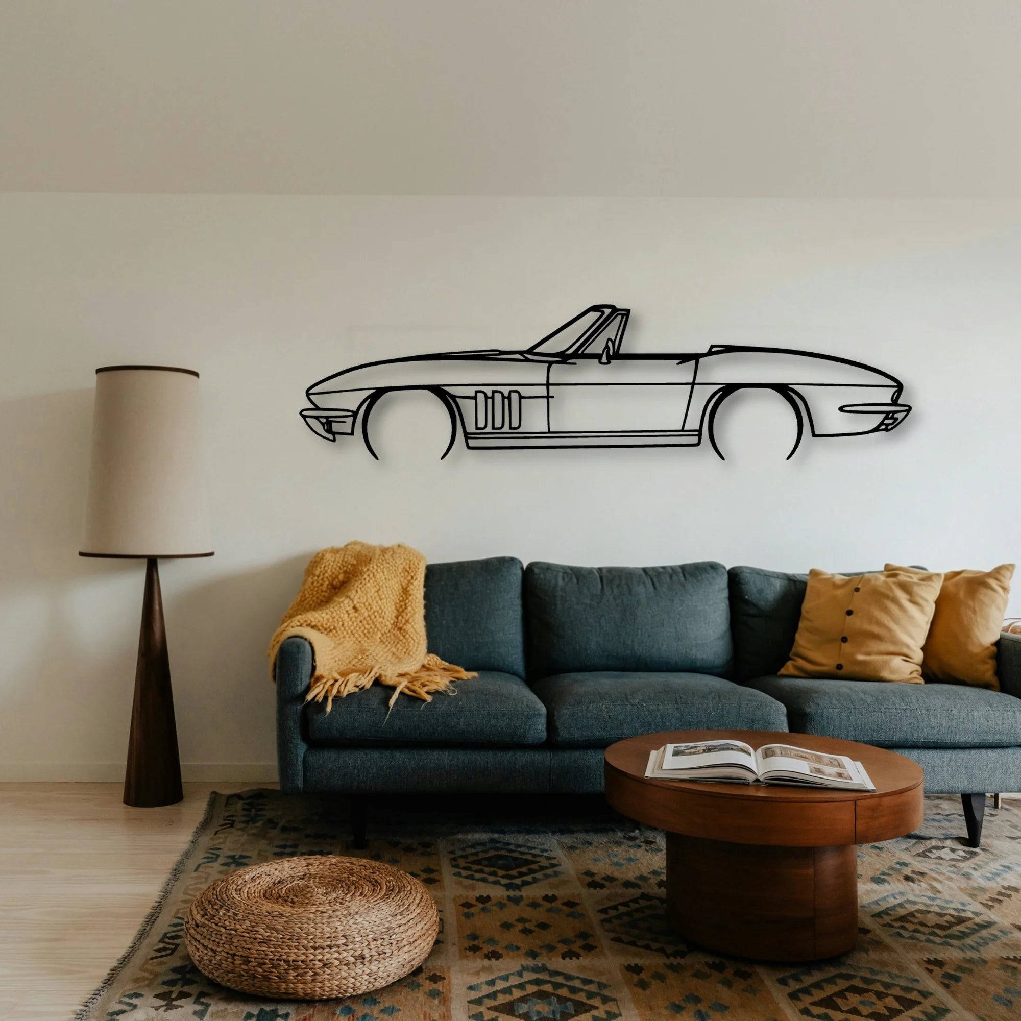 C2 Convertible 1966 Classic Silhouette Metal Wall Art - Tinvibe