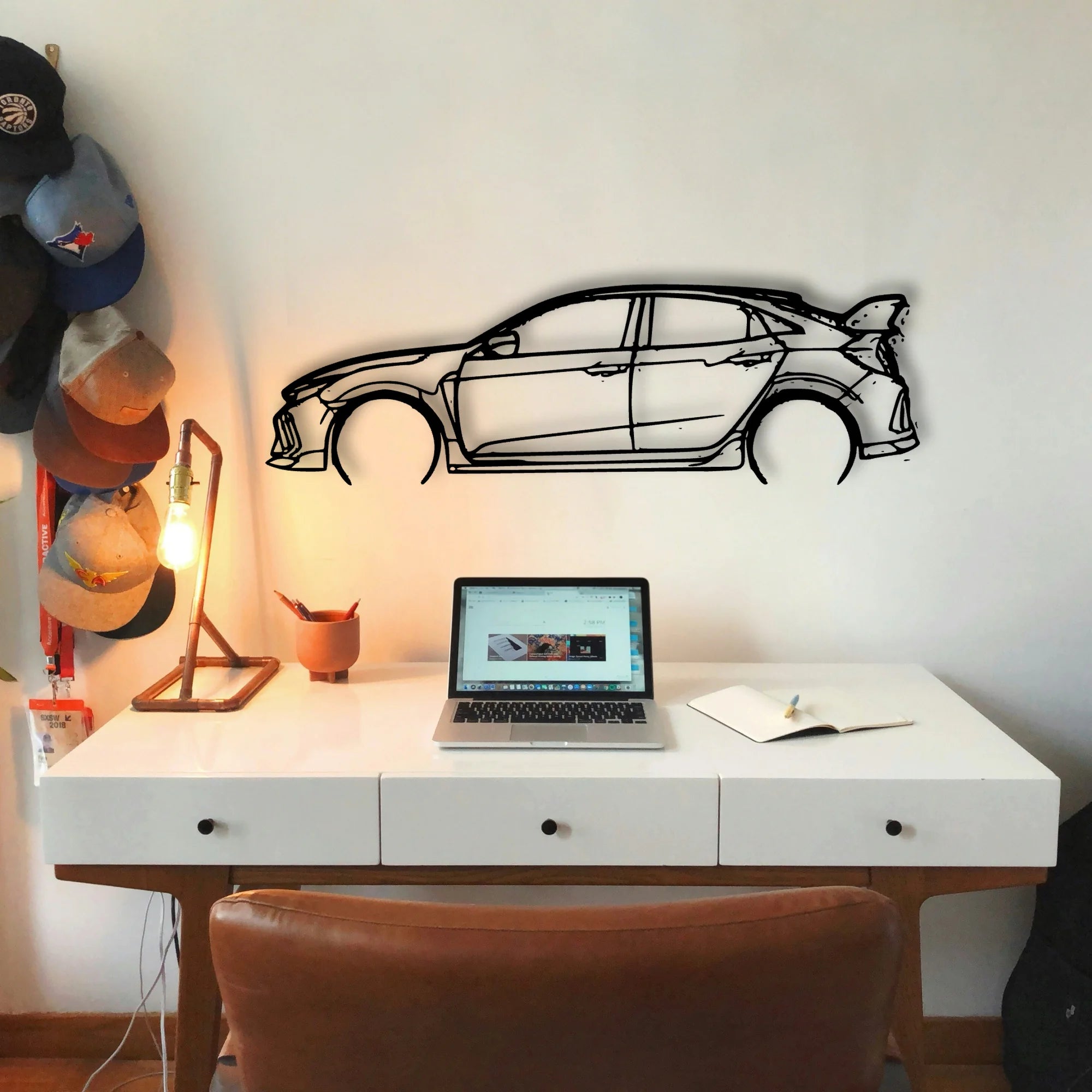 Civic Type R FK8 2 Classic Silhouette Metal Wall Art - Tinvibe