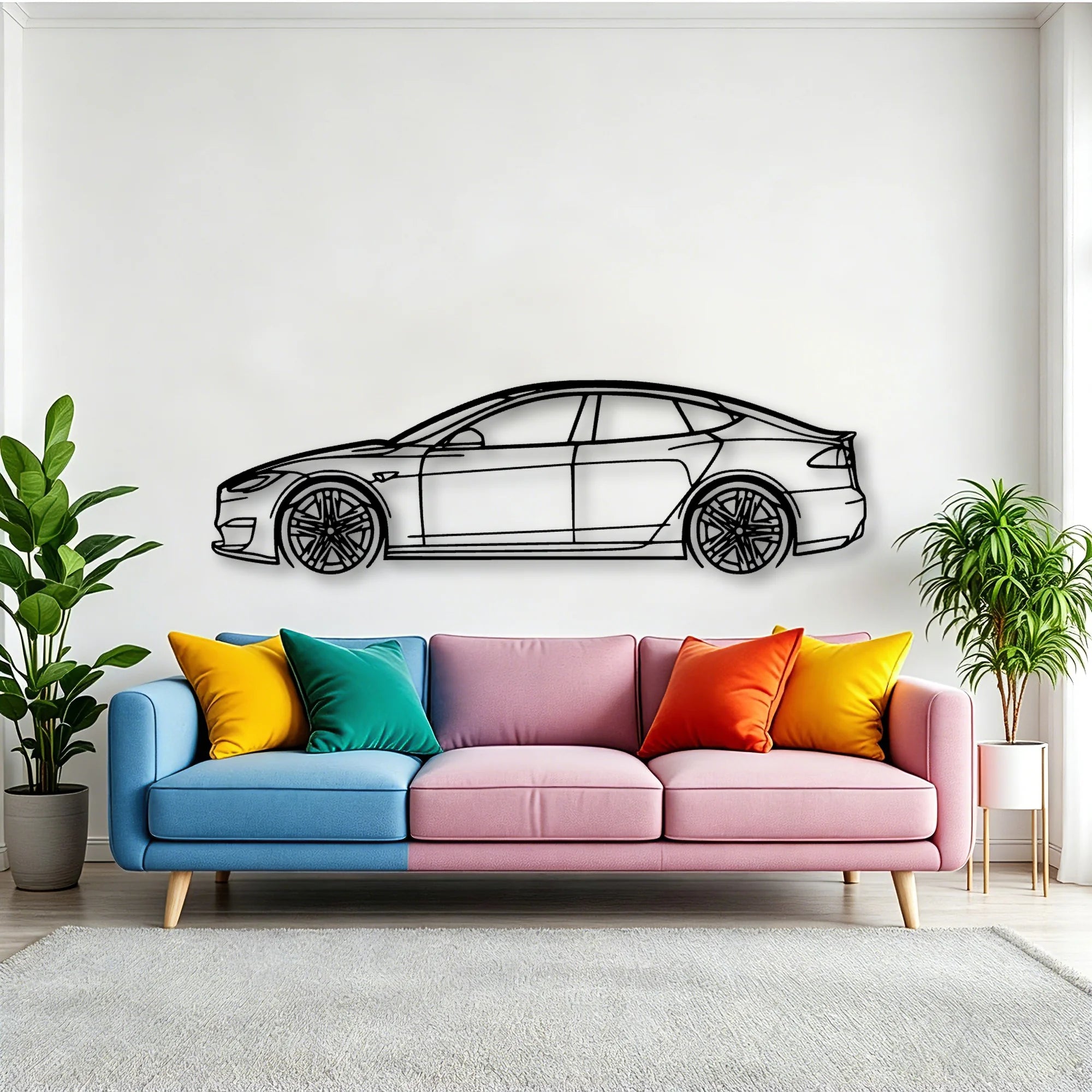 Model S Plaid 2022 Classic Silhouette Metal Wall Art - Tinvibe