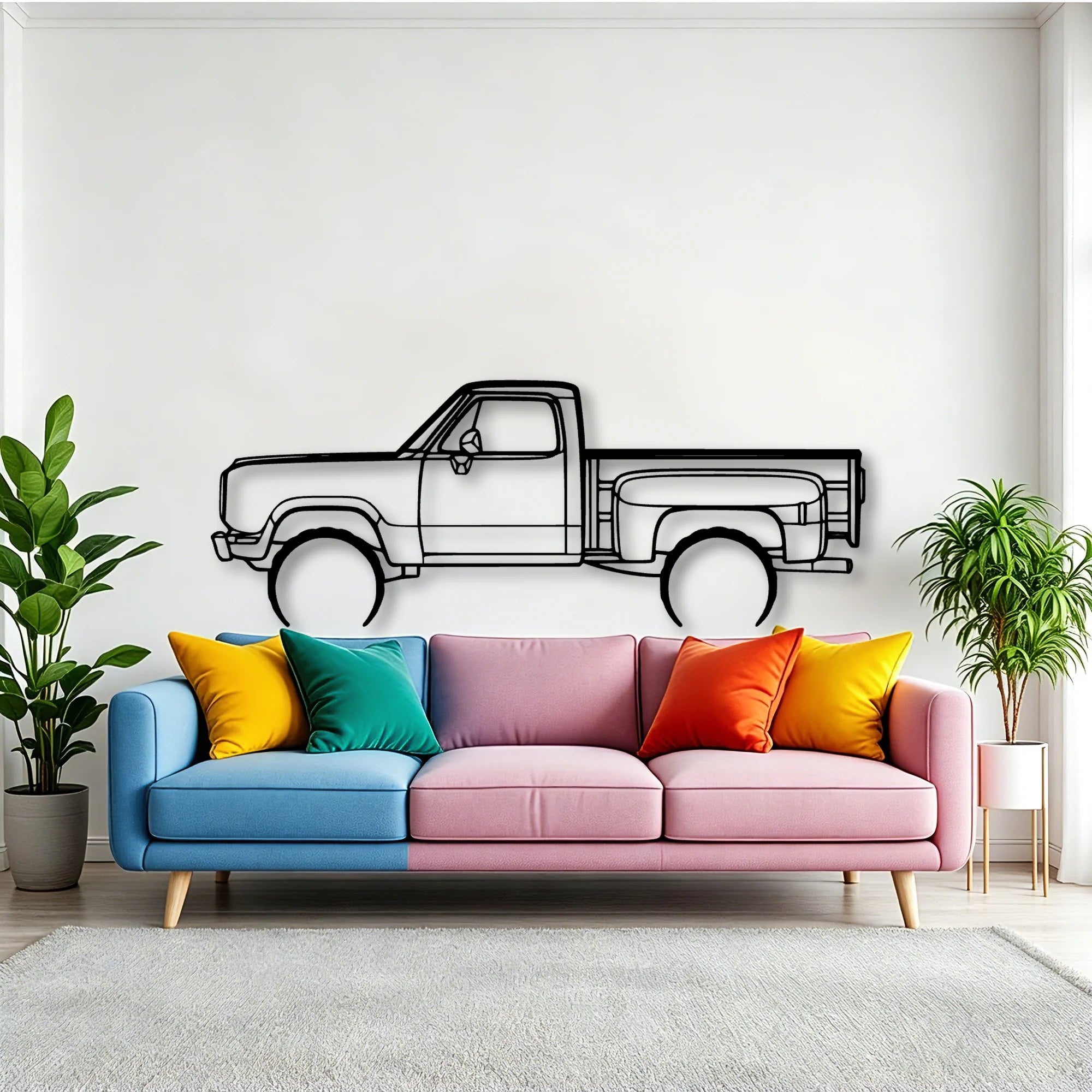 W150 Stepside 1977 Classic Silhouette Metal Wall Art - Tinvibe