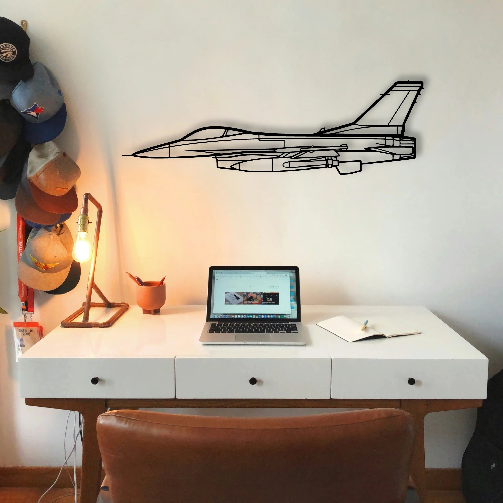 F16 Falcon Classic Aircraft Silhouette Metal Wall Art - Tinvibe