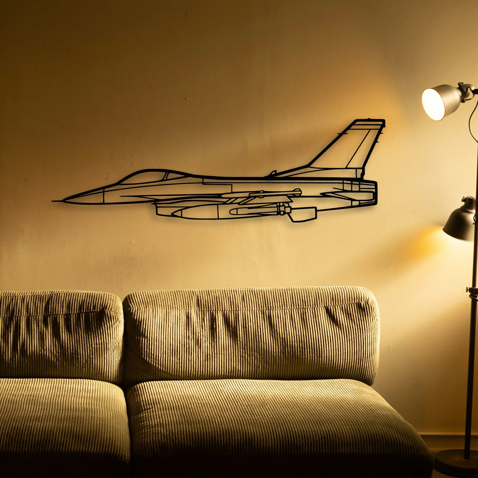 F16 Falcon Classic Aircraft Silhouette Metal Wall Art - Tinvibe