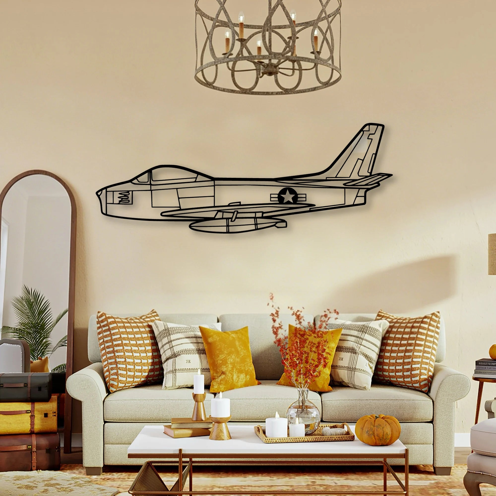 F86 Sabre Classic Aircraft Silhouette Metal Wall Art - Tinvibe