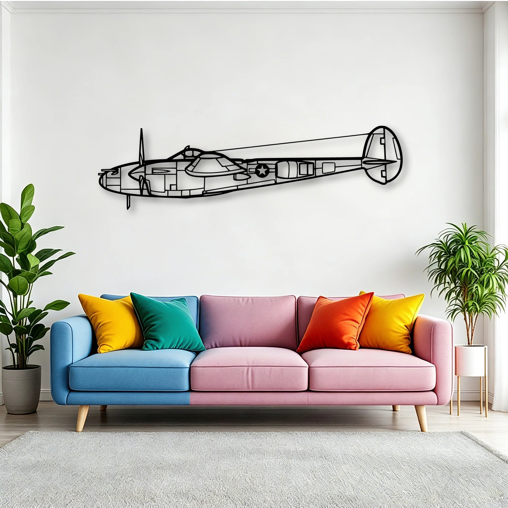 P 38L Lightning 1945 Classic Aircraft Silhouette Metal Wall Art - Tinvibe
