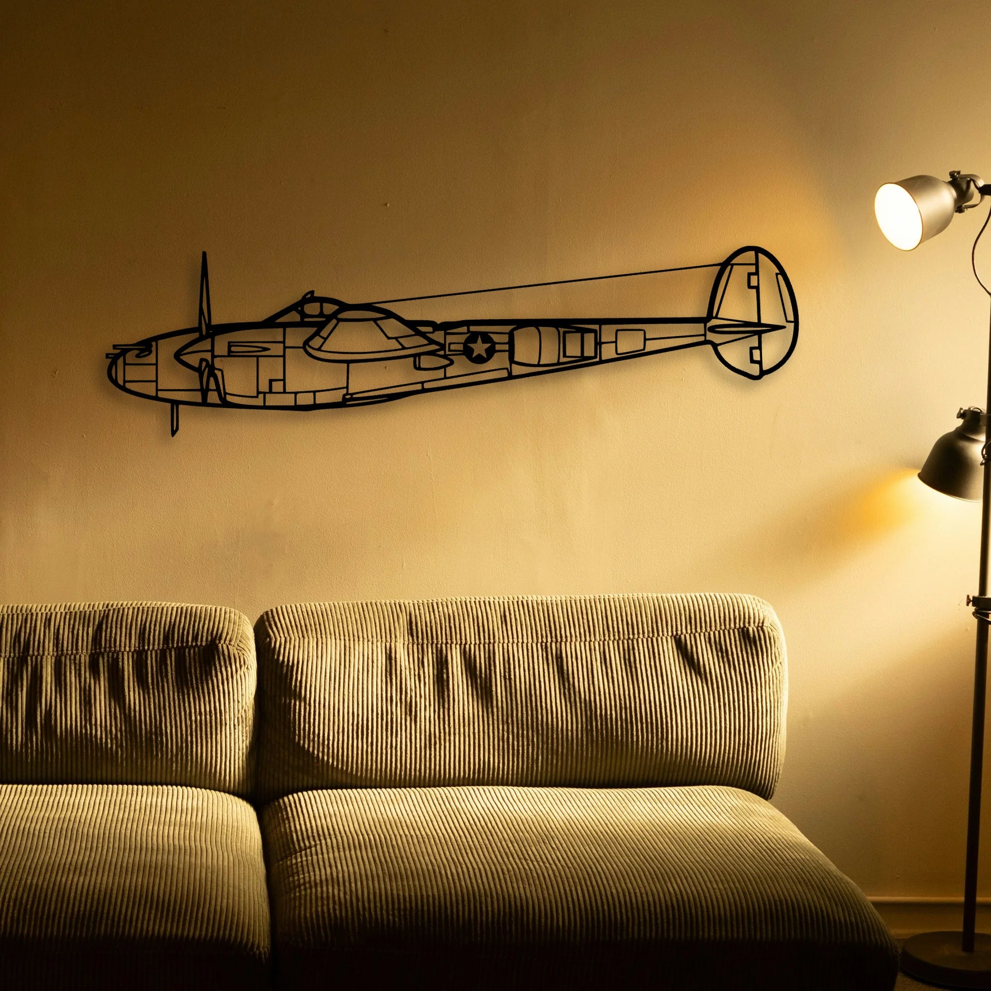P 38L Lightning 1945 Classic Aircraft Silhouette Metal Wall Art - Tinvibe