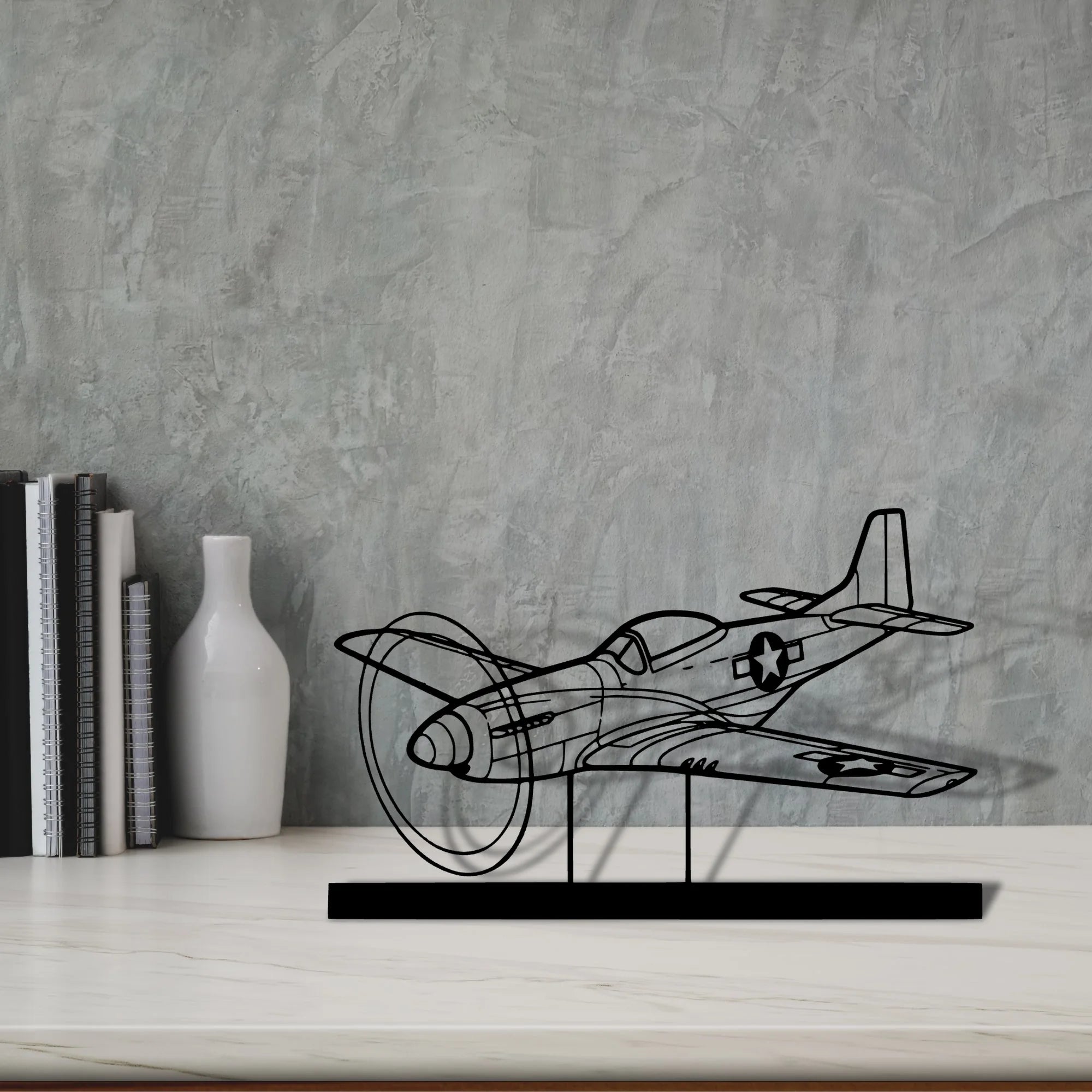 p-51d-mustang Silhouette Metal Art Stand - Tinvibe
