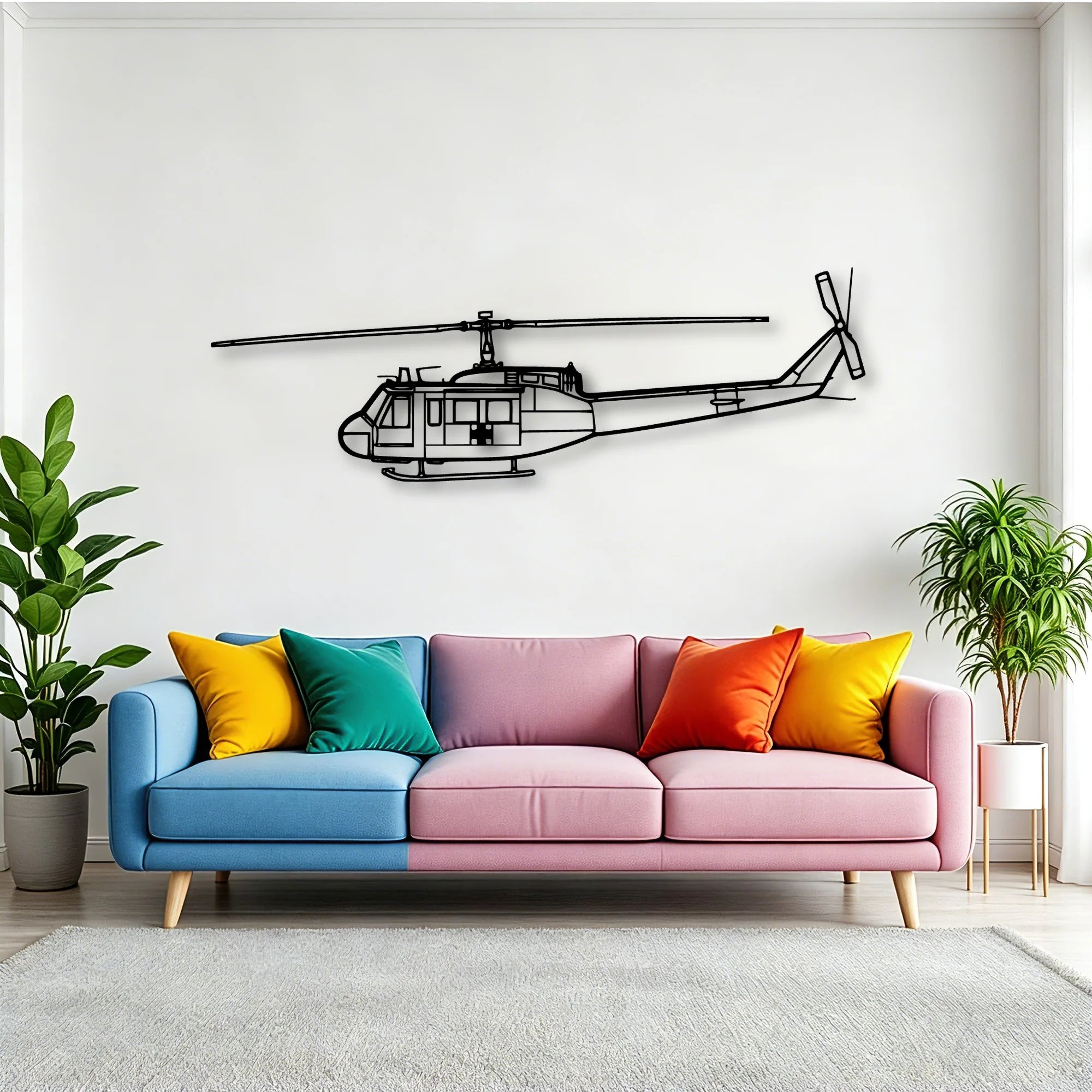 Uh 1 Iroquois Huey 1970 Classic Aircraft Silhouette Metal Wall Art - Tinvibe