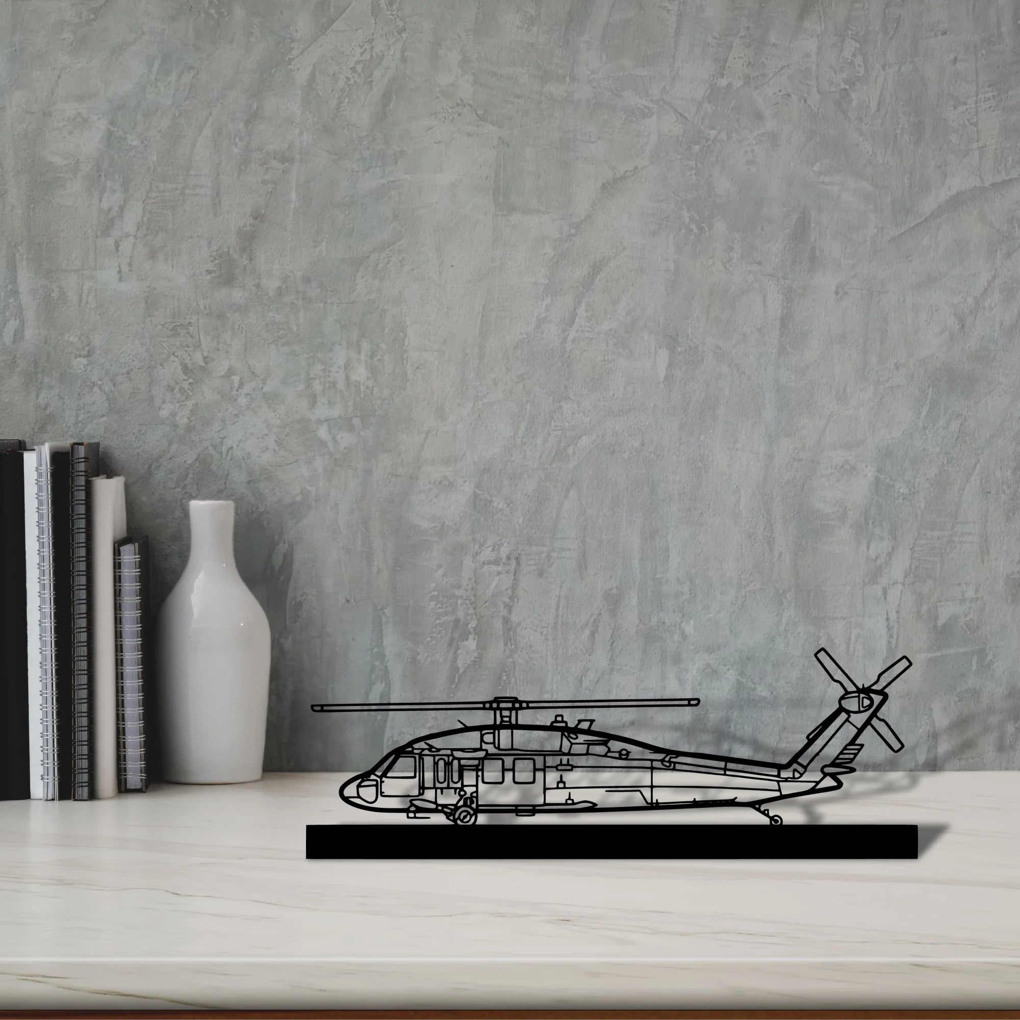 uh-60-black-hawk Silhouette Metal Art Stand - Tinvibe