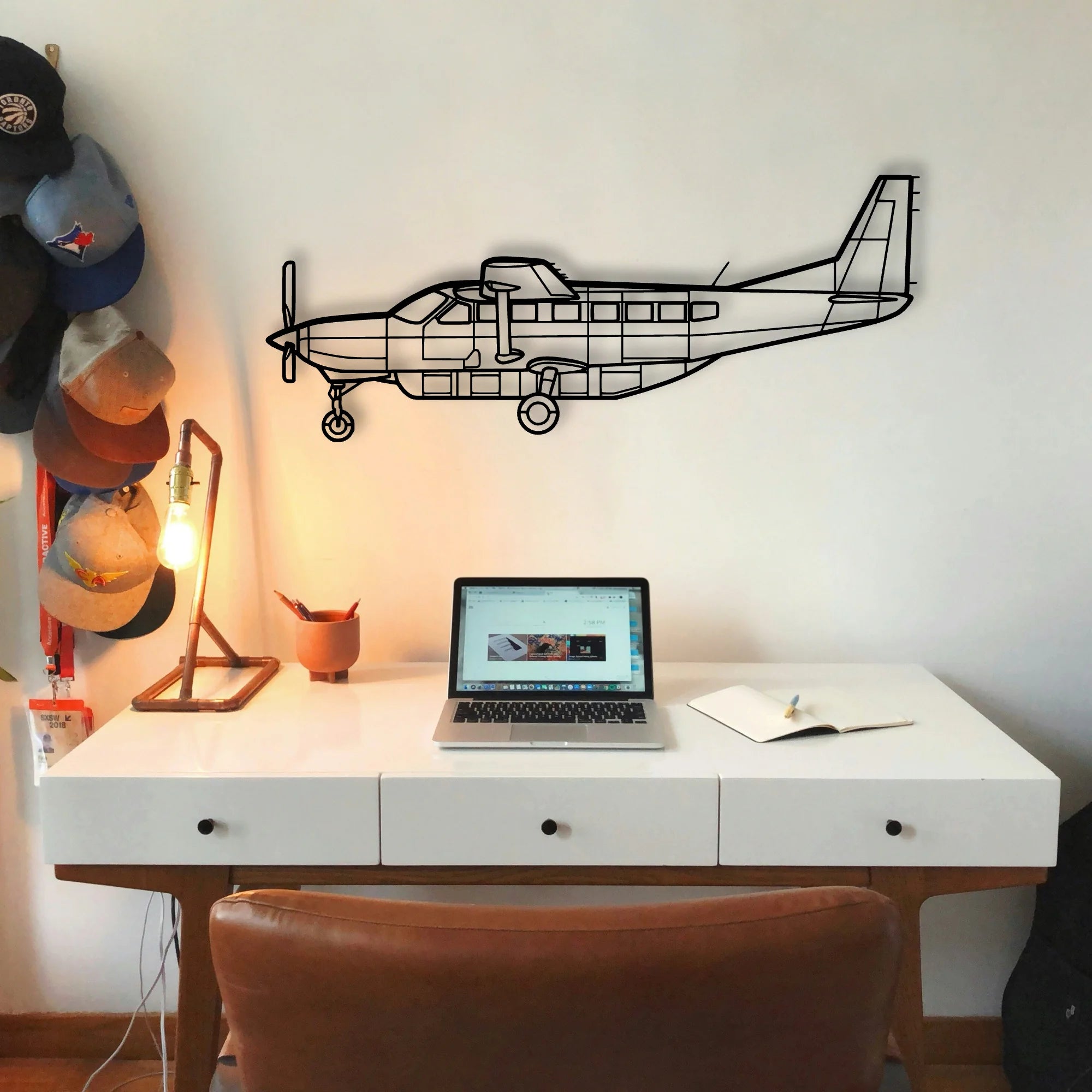 208 Caravan Classic Aircraft Silhouette Metal Wall Art - Tinvibe