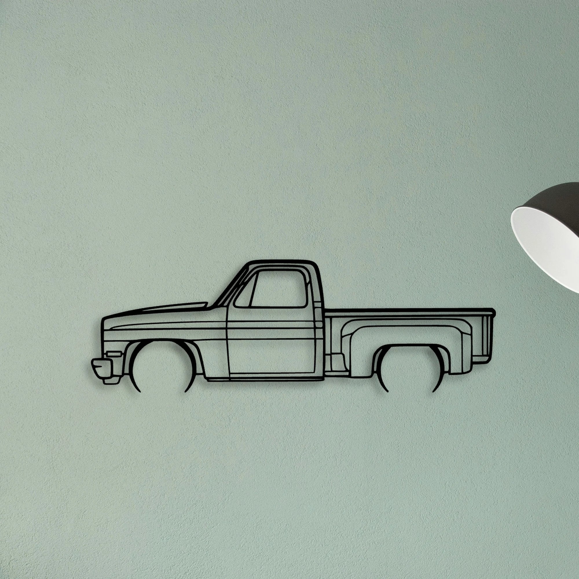 C10 Stepside 1987 Classic Silhouette Metal Wall Art - Tinvibe