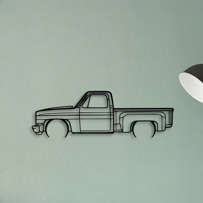 C10 Stepside 1987 Classic Silhouette Metal Wall Art - Tinvibe