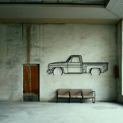 C10 Stepside 1987 Classic Silhouette Metal Wall Art - Tinvibe