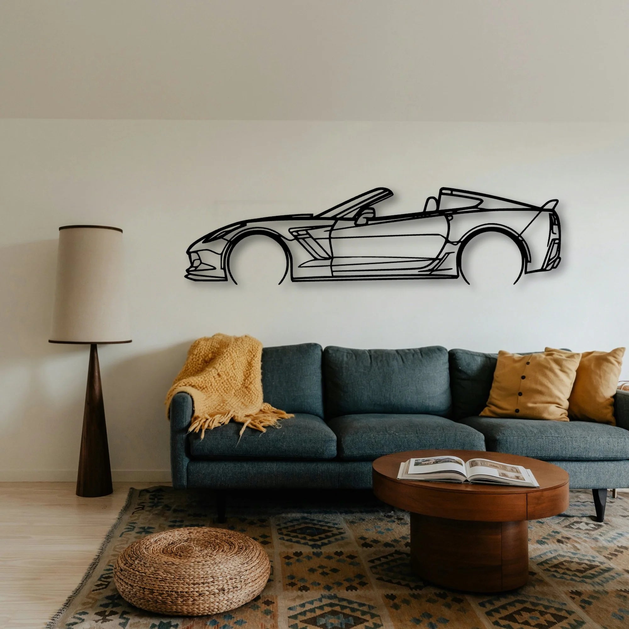 C7 Z06 TOP OFF 2 Classic Silhouette Metal Wall Art - Tinvibe