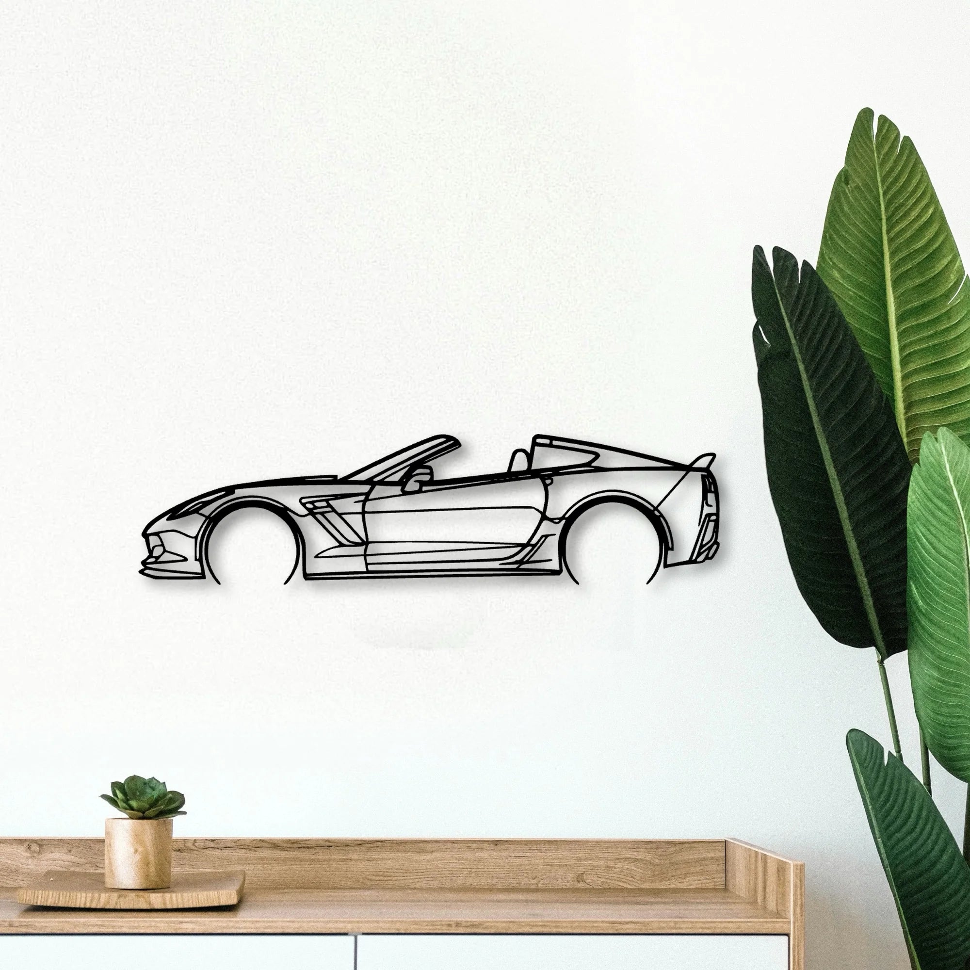 C7 Z06 TOP OFF 2 Classic Silhouette Metal Wall Art - Tinvibe