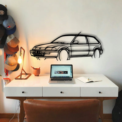 Civic 1990 Angle Classic Silhouette Metal Wall Art - Tinvibe