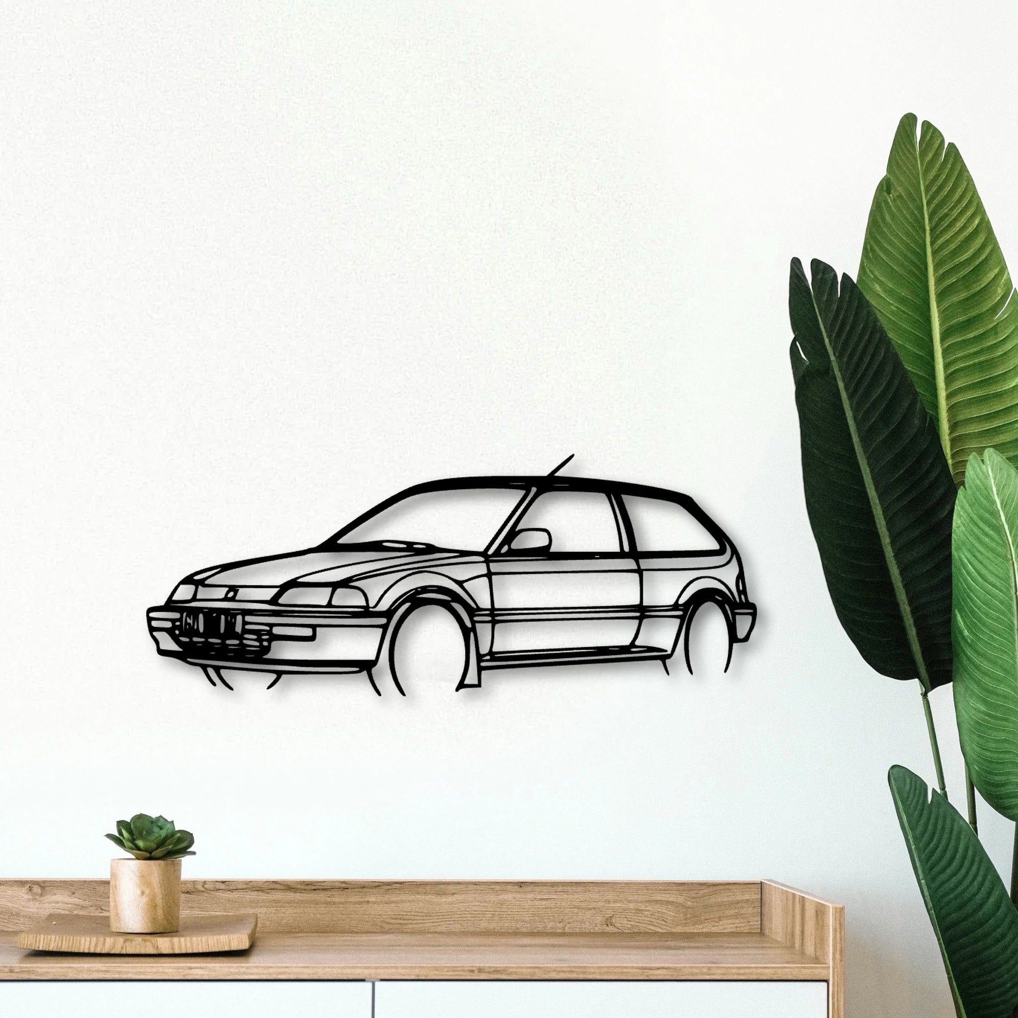 Civic 1990 Angle Classic Silhouette Metal Wall Art - Tinvibe