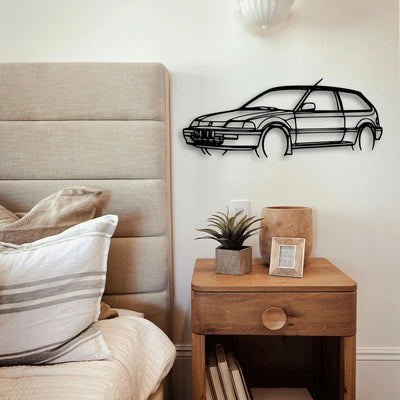 Civic 1990 Angle Classic Silhouette Metal Wall Art - Tinvibe