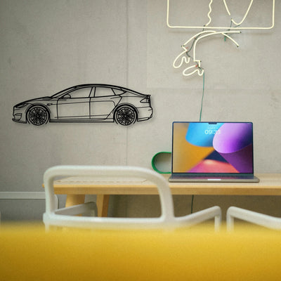 Model S Plaid 2022 Classic Silhouette Metal Wall Art - Tinvibe