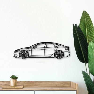 Model S Plaid 2022 Classic Silhouette Metal Wall Art - Tinvibe