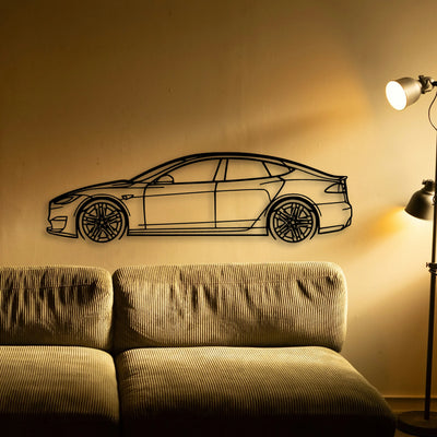 Model S Plaid 2022 Classic Silhouette Metal Wall Art - Tinvibe