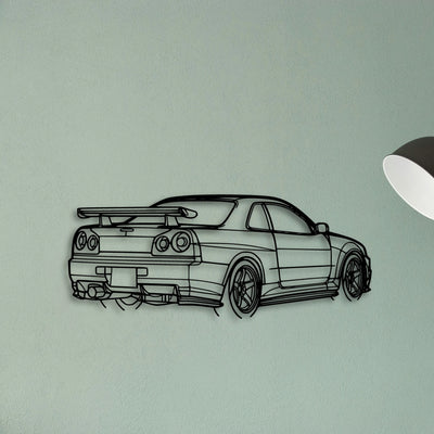 R34 GTR Nismo Angle Classic Silhouette Metal Wall Art - Tinvibe
