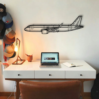 A320NEO 2 Classic Aircraft Silhouette Metal Wall Art - Tinvibe