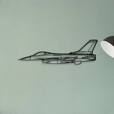 F16 Falcon Classic Aircraft Silhouette Metal Wall Art - Tinvibe