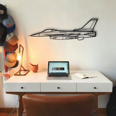 F16 Falcon Classic Aircraft Silhouette Metal Wall Art - Tinvibe