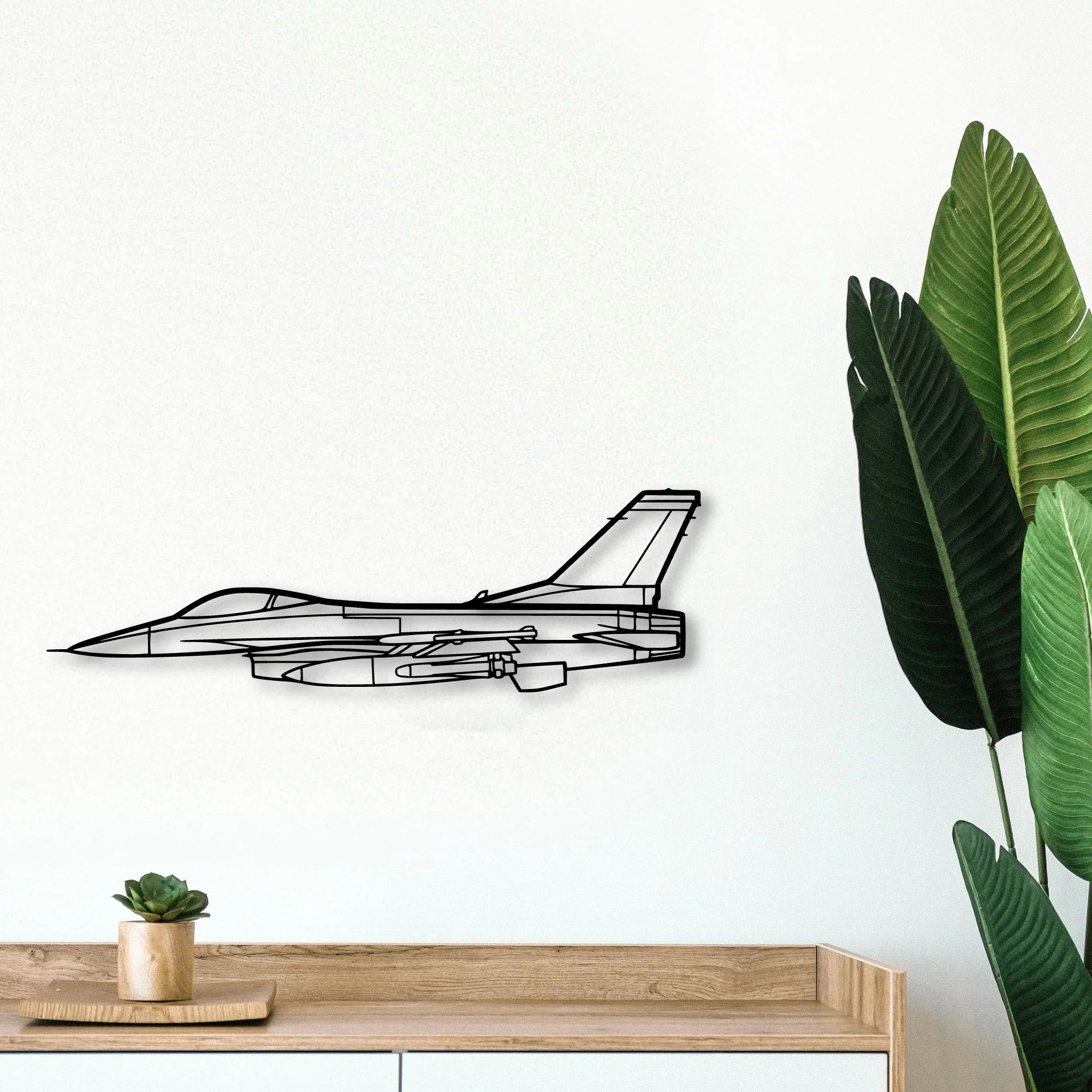 F16 Falcon Classic Aircraft Silhouette Metal Wall Art - Tinvibe