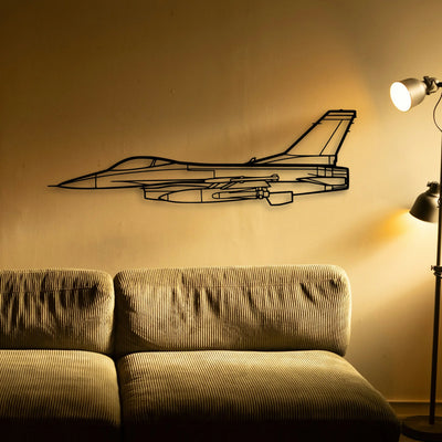 F16 Falcon Classic Aircraft Silhouette Metal Wall Art - Tinvibe