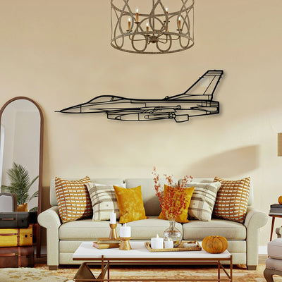 F16 Falcon Classic Aircraft Silhouette Metal Wall Art - Tinvibe