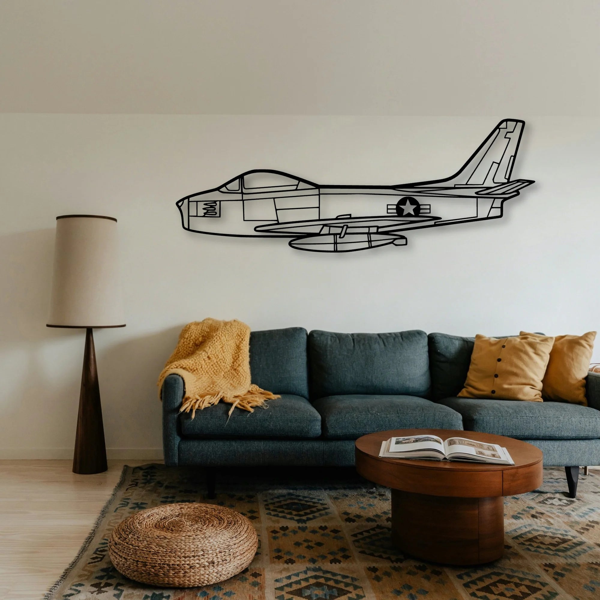 F86 Sabre Classic Aircraft Silhouette Metal Wall Art - Tinvibe
