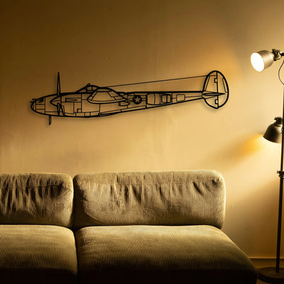 P 38L Lightning 1945 Classic Aircraft Silhouette Metal Wall Art - Tinvibe