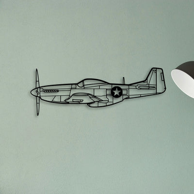 P51 Mustang Classic Aircraft Silhouette Metal Wall Art - Tinvibe