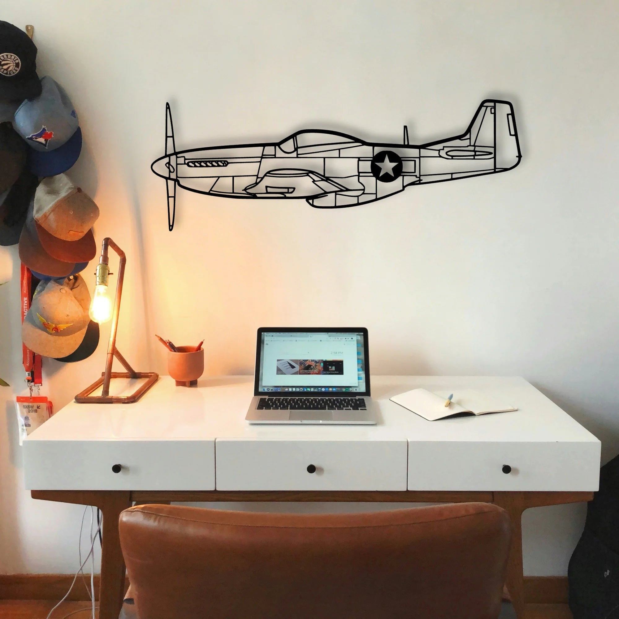 P51 Mustang Classic Aircraft Silhouette Metal Wall Art - Tinvibe