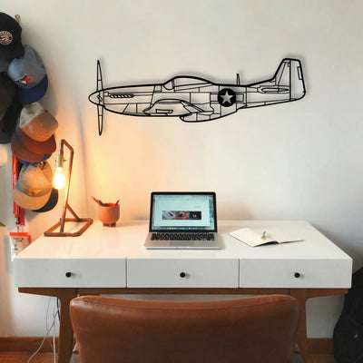 P51 Mustang Classic Aircraft Silhouette Metal Wall Art - Tinvibe