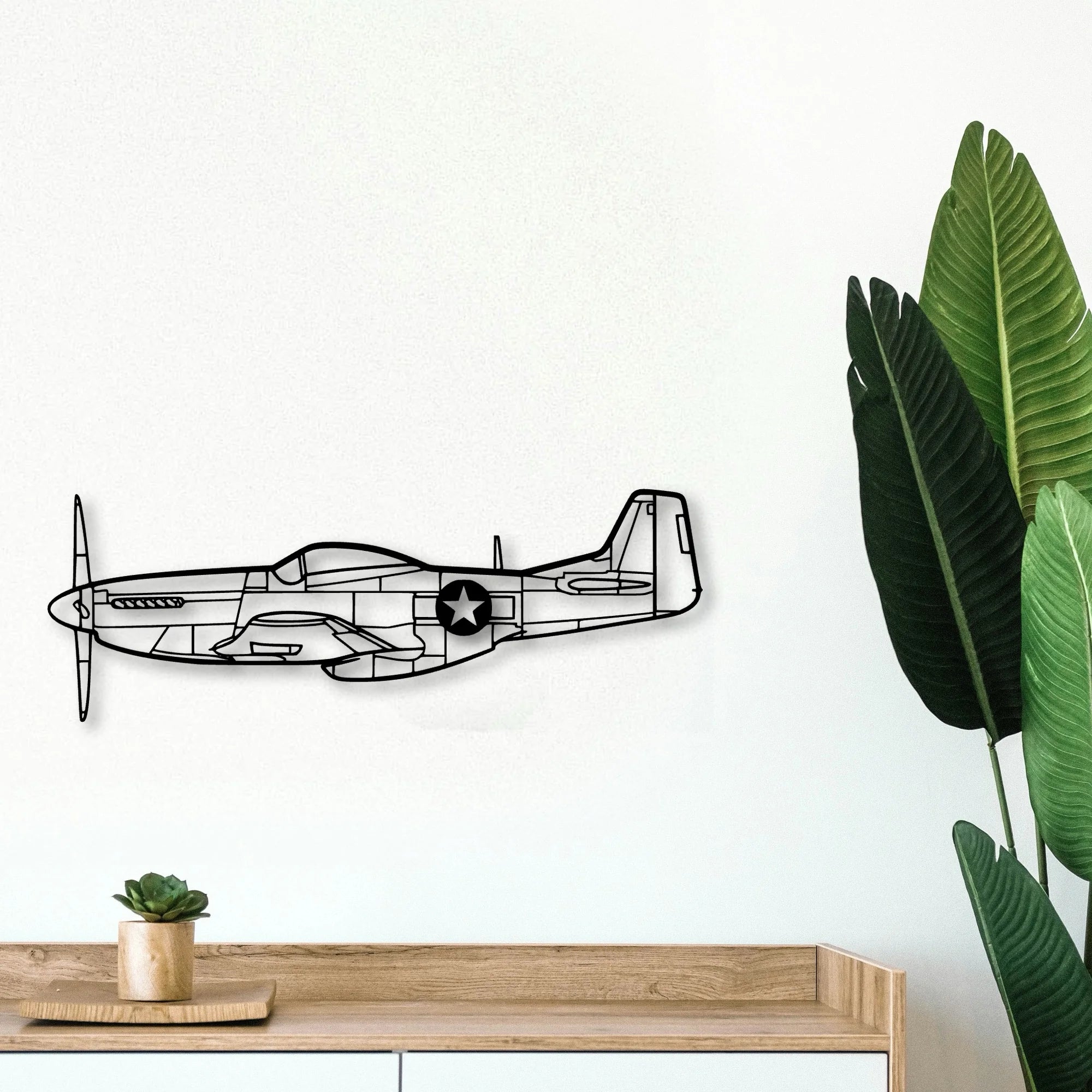 P51 Mustang Classic Aircraft Silhouette Metal Wall Art - Tinvibe