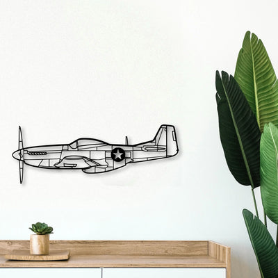 P51 Mustang Classic Aircraft Silhouette Metal Wall Art - Tinvibe
