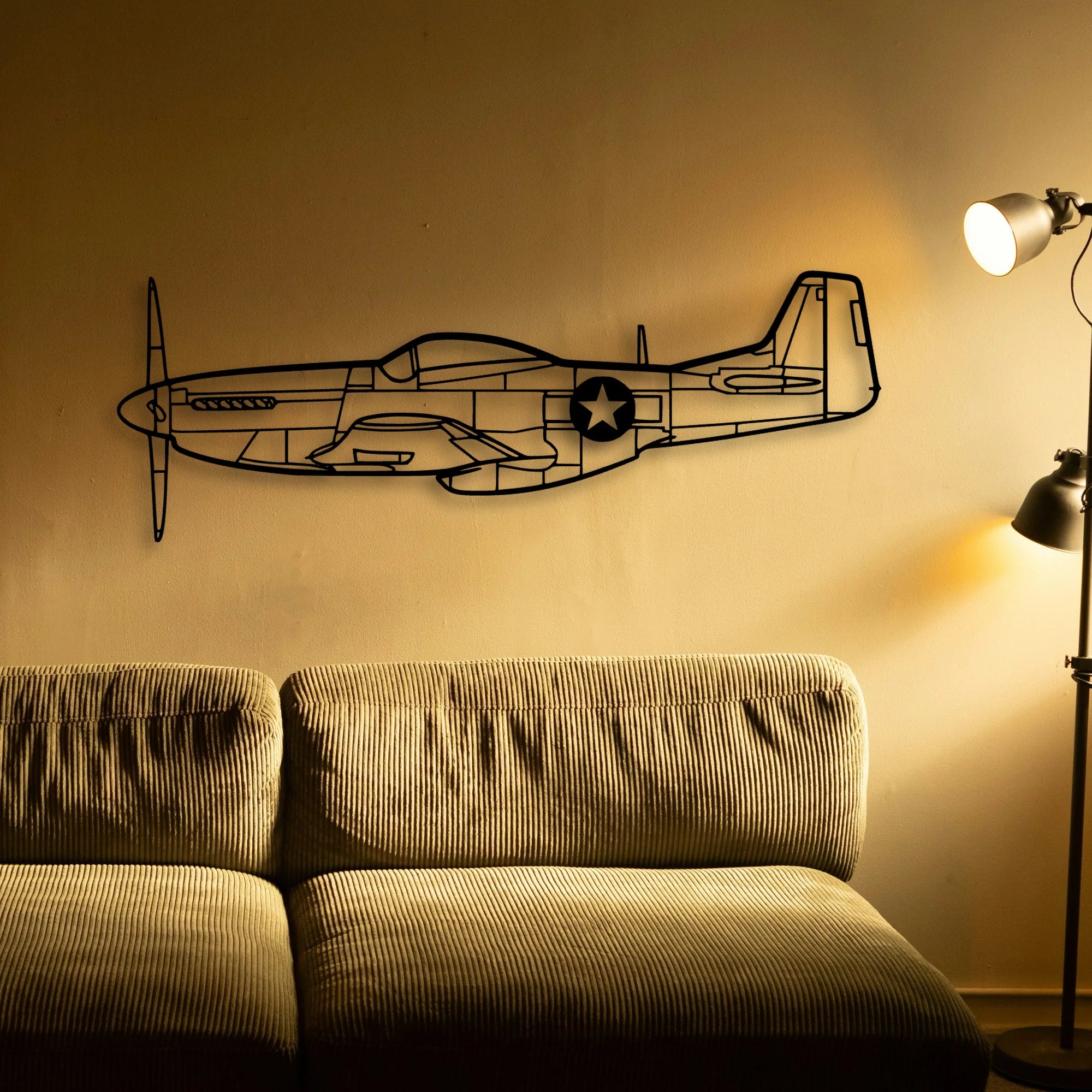 P51 Mustang Classic Aircraft Silhouette Metal Wall Art - Tinvibe