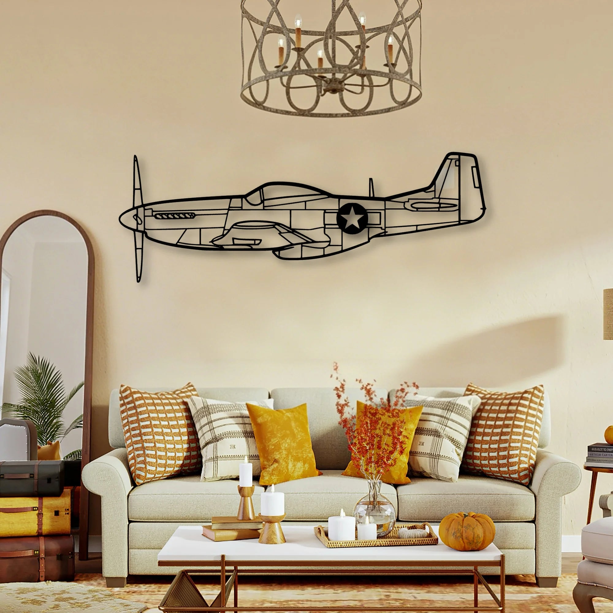 P51 Mustang Classic Aircraft Silhouette Metal Wall Art - Tinvibe