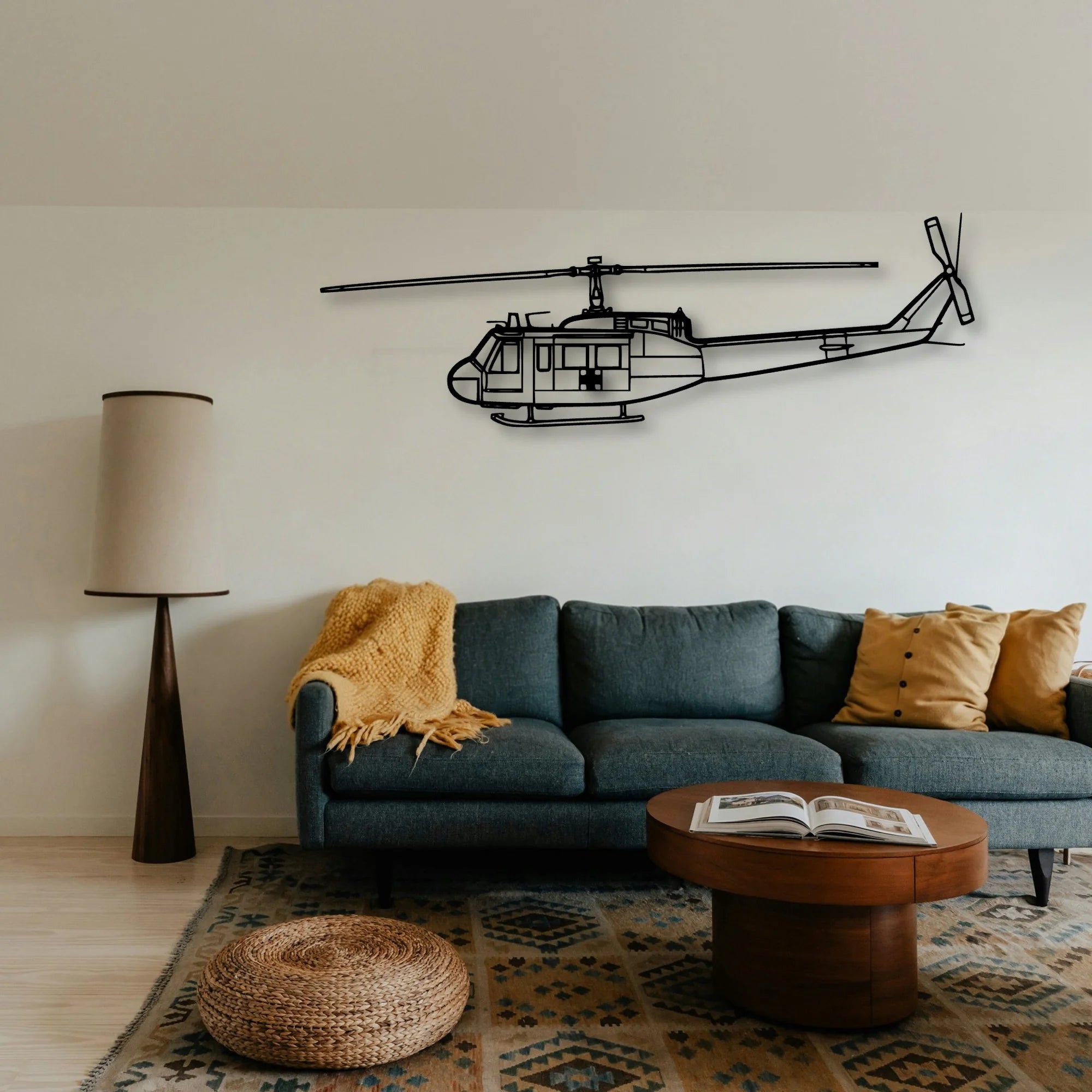 Uh 1 Iroquois Huey 1970 Classic Aircraft Silhouette Metal Wall Art - Tinvibe