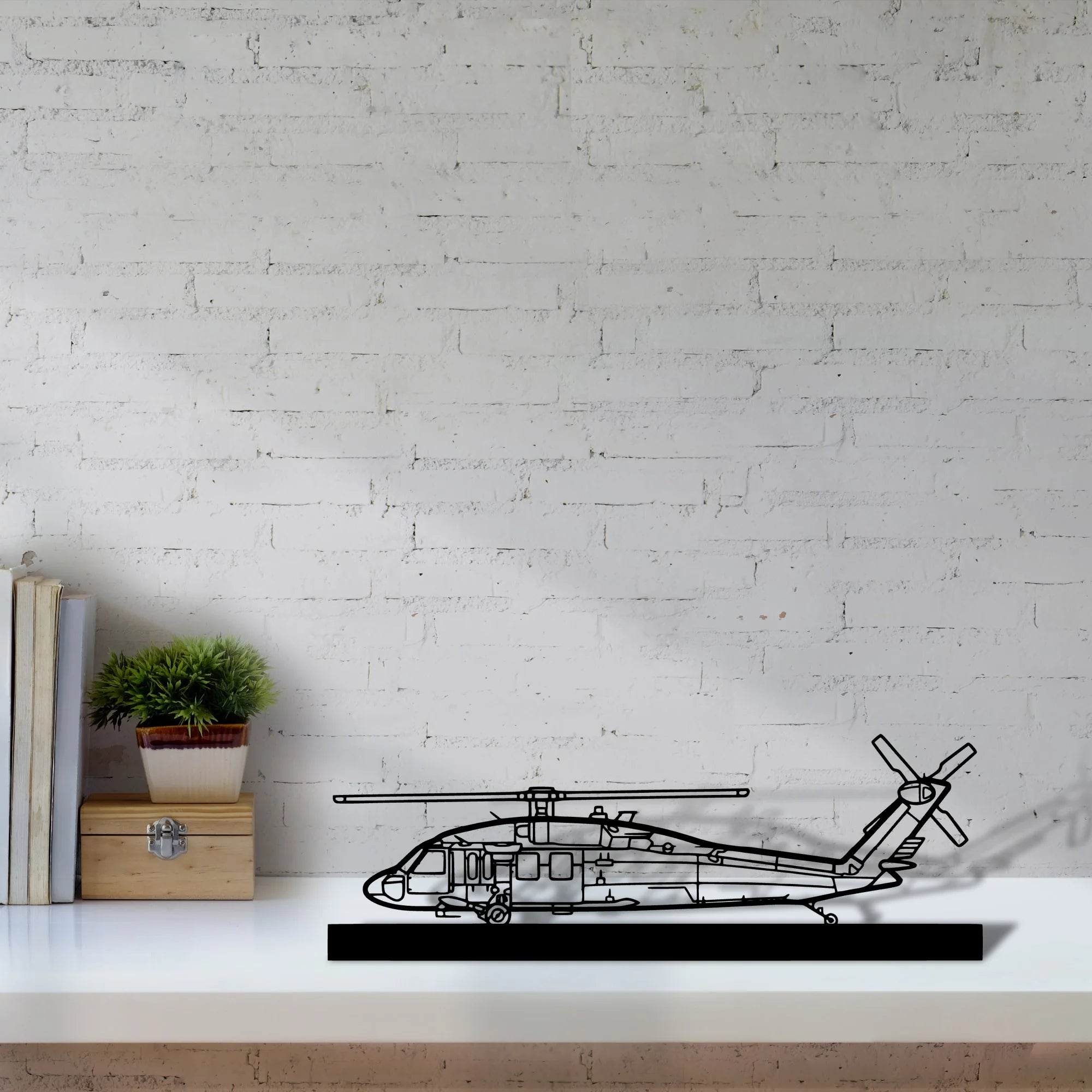 uh-60-black-hawk Silhouette Metal Art Stand - Tinvibe